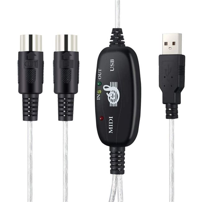 Cable MIDI USB conectado a teclado